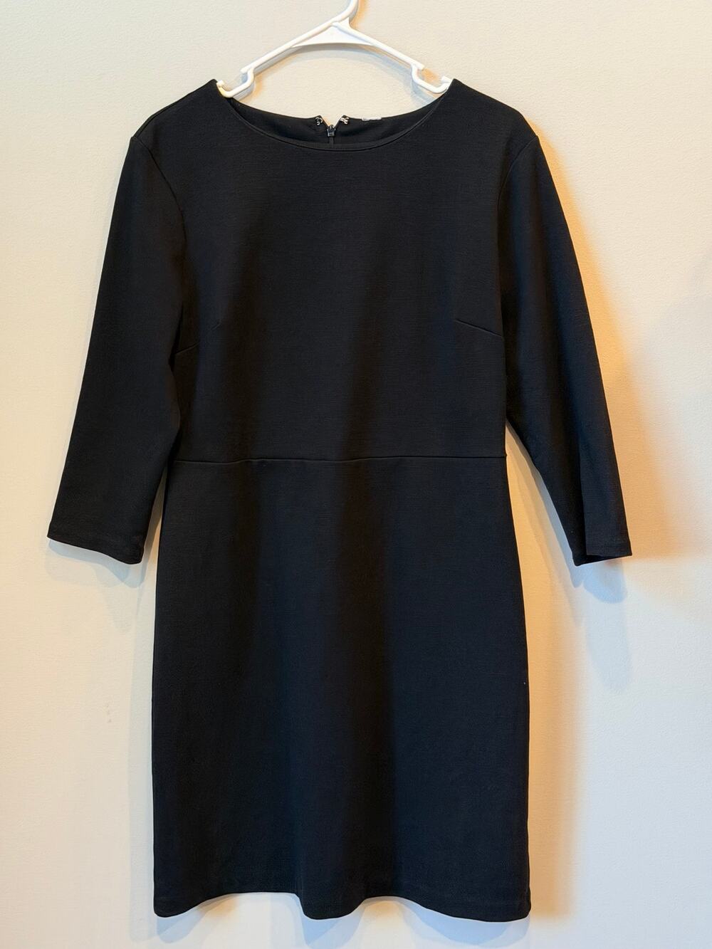 Old Navy Black Ponte Knit Sheath Dress 3/4 Sleeve Back Zip Size Large